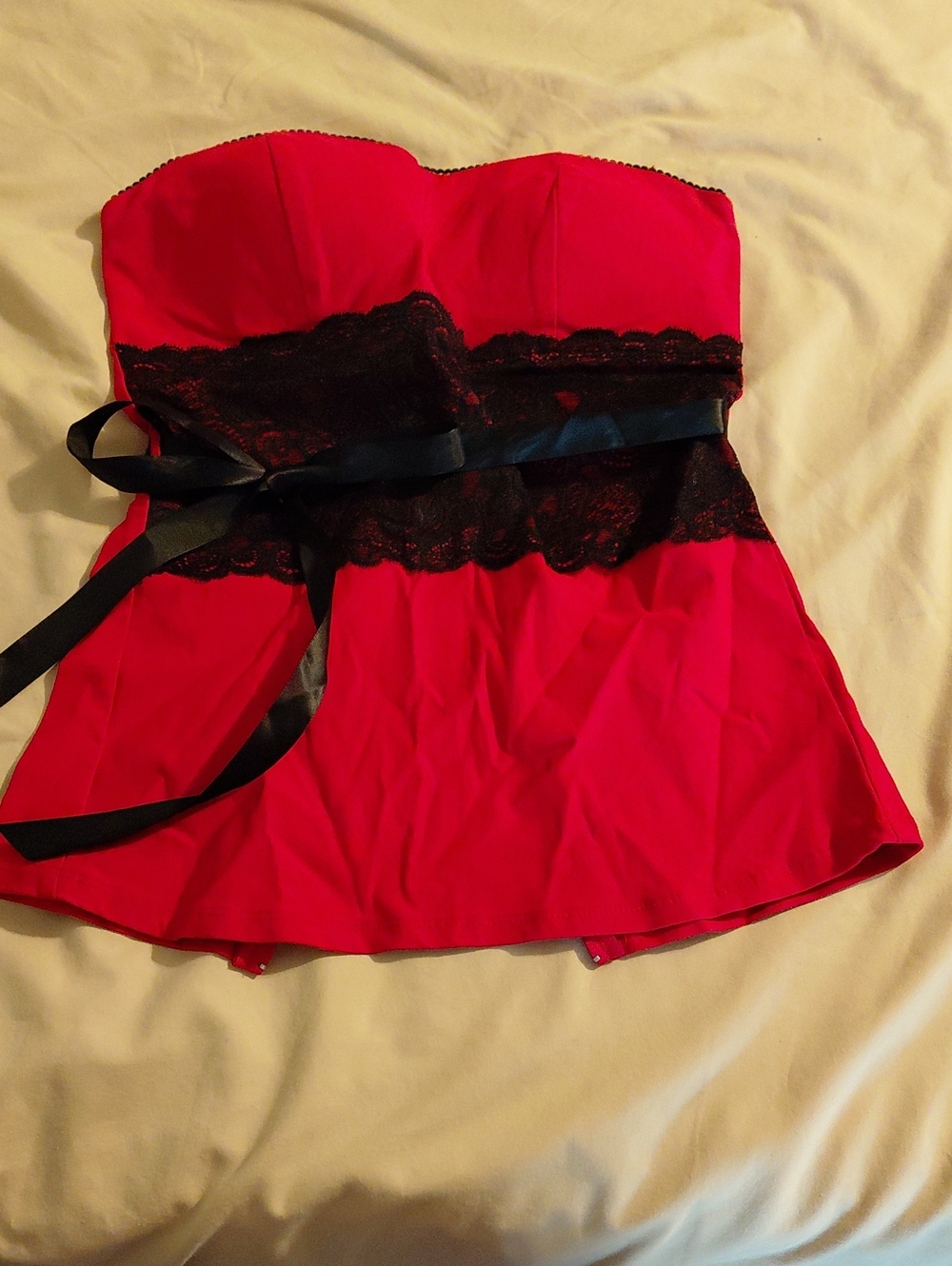 Body Central Red Strapless Bustier with Black Waistband